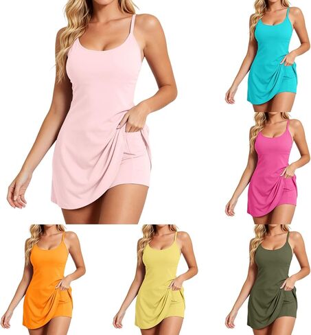 Tennis Dress with Built in Shorts Underneath Athletic Dress Women Spaghetti Straps Sleeveless Workout Tennis Dresses in Saudi Arabia