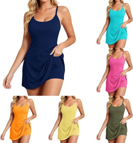 Tennis Dress with Built in Shorts Underneath Athletic Dress Women Spaghetti Straps Sleeveless Workout Tennis Dresses in Saudi Arabia