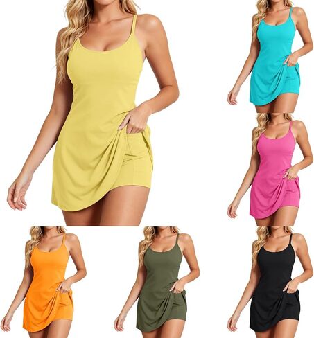 Tennis Dress with Built in Shorts Underneath Athletic Dress Women Spaghetti Straps Sleeveless Workout Tennis Dresses in Saudi Arabia