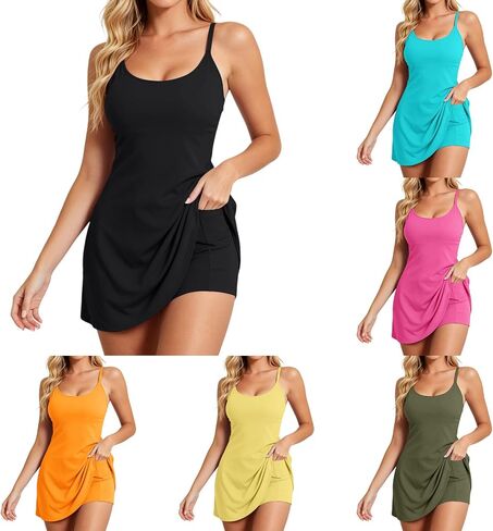 Tennis Dress with Built in Shorts Underneath Athletic Dress Women Spaghetti Straps Sleeveless Workout Tennis Dresses in Saudi Arabia