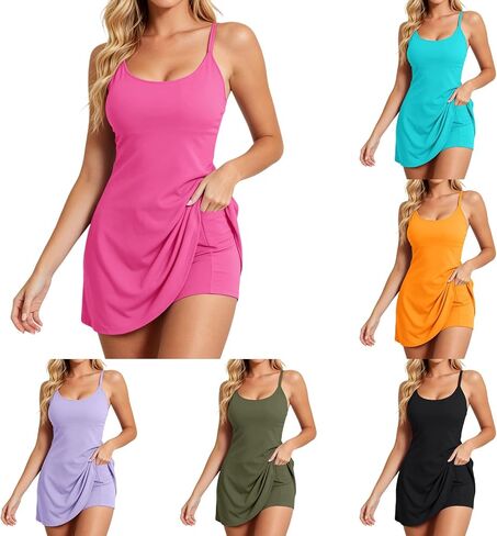 Tennis Dress with Built in Shorts Underneath Athletic Dress Women Spaghetti Straps Sleeveless Workout Tennis Dresses in Saudi Arabia