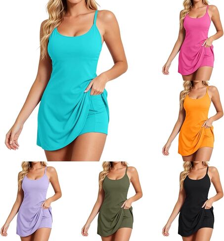 Tennis Dress with Built in Shorts Underneath Athletic Dress Women Spaghetti Straps Sleeveless Workout Tennis Dresses in Saudi Arabia