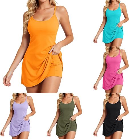 Tennis Dress with Built in Shorts Underneath Athletic Dress Women Spaghetti Straps Sleeveless Workout Tennis Dresses in Saudi Arabia