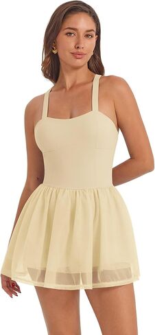AGYMNX Women's Spaghetti Straps Tennis Dress Ruffle Mesh Cami Dress with Liner Golf Dress Athletic Workout Dresses in Kuwait