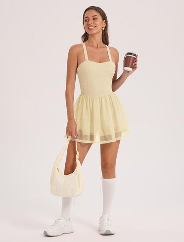 AGYMNX Women's Spaghetti Straps Tennis Dress Ruffle Mesh Cami Dress with Liner Golf Dress Athletic Workout Dresses in Kuwait