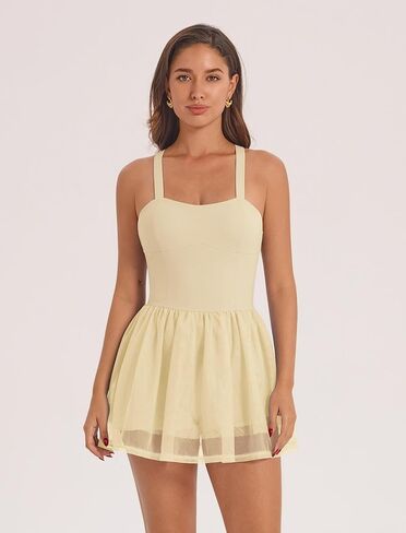 AGYMNX Women's Spaghetti Straps Tennis Dress Ruffle Mesh Cami Dress with Liner Golf Dress Athletic Workout Dresses in Kuwait