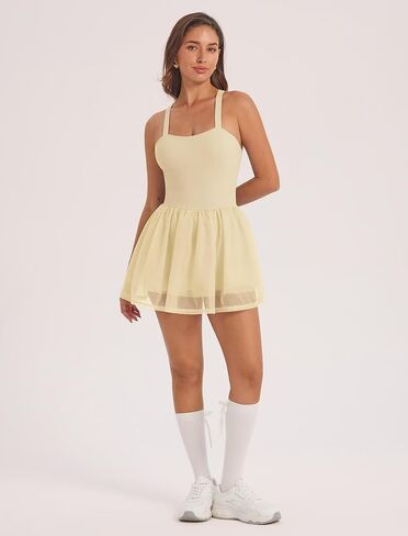 AGYMNX Women's Spaghetti Straps Tennis Dress Ruffle Mesh Cami Dress with Liner Golf Dress Athletic Workout Dresses in Kuwait