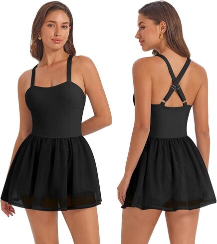AGYMNX Women's Spaghetti Straps Tennis Dress Ruffle Mesh Cami Dress with Liner Golf Dress Athletic Workout Dresses in Kuwait