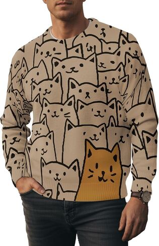 Men's Graphic Casual Sweater Unisex 3D Printing Knit Pullover Loose Long Sleeve Crewneck Sweaters in Saudi Arabia