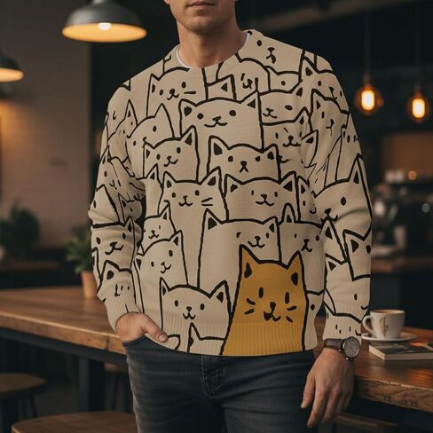 Men's Graphic Casual Sweater Unisex 3D Printing Knit Pullover Loose Long Sleeve Crewneck Sweaters in Saudi Arabia