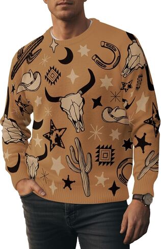 Men's Graphic Casual Sweater Unisex 3D Printing Knit Pullover Loose Long Sleeve Crewneck Sweaters in Saudi Arabia