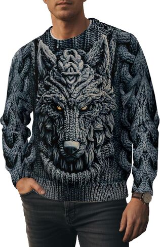 Men's Graphic Casual Sweater Unisex 3D Printing Knit Pullover Loose Long Sleeve Crewneck Sweaters in Saudi Arabia