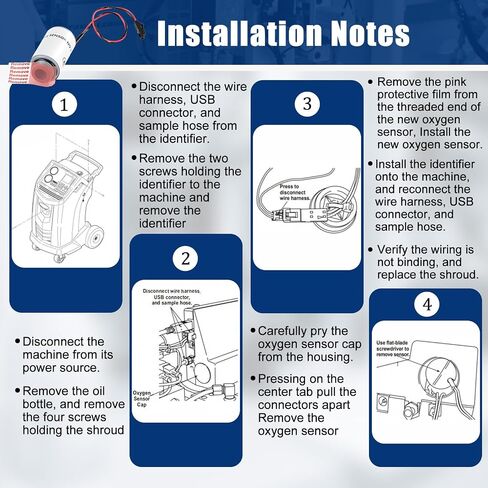 16916 Oxygen Sensor Kit, Includes 16106 Hose & 16913 Filter, Replacement for Robinair R-1234yf Machines & 16990/16995 Refrigerant Identifiers, Fits AC1234-4,AC1234-4SL,AC1234-4-230,AC1234-6,AC1234-9 in Kuwait