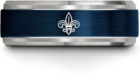 خاتم تاج Fleur De Lis - هدية لعشاق الملوك - الفرقة - ذكرى الزفاف - الرجال والنساء - التنغستن - الذهب الأصفر الأسود الفضي الأزرق - نقش مخصص مخصص - 8 مم - مصقول مصقول - قبة مسطحة in Kuwait