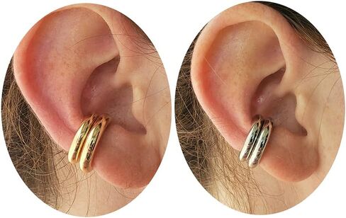 2 Pairs Ear Cuff Earrings for Women Chunky Gold Huggie Ear Cuff Silver Cartilage Cuff Earrings for Women Non Piercing Small Thick Round Fake Earring Cuff Trendy Jewelry Gift in Saudi Arabia