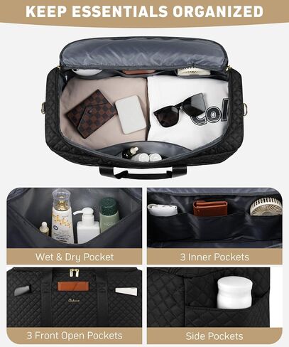 Duffle Bag for Travel, Weekender Bag with Shoe Compartment, Carry On Overnight Bag for Women with Toiletry Bag Duffel Bags with Wet Pocket for Gym Hospital Bags for Labor and Delivery Black in Kuwait