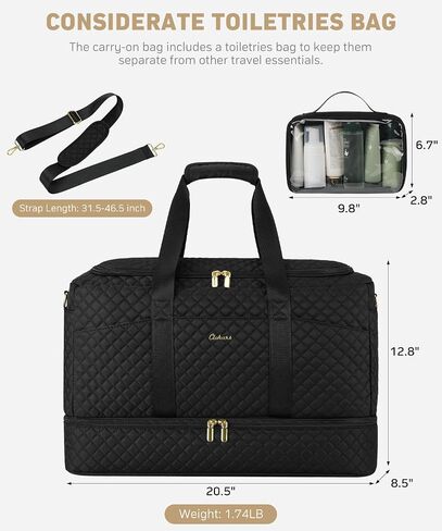 Duffle Bag for Travel, Weekender Bag with Shoe Compartment, Carry On Overnight Bag for Women with Toiletry Bag Duffel Bags with Wet Pocket for Gym Hospital Bags for Labor and Delivery Black in Kuwait