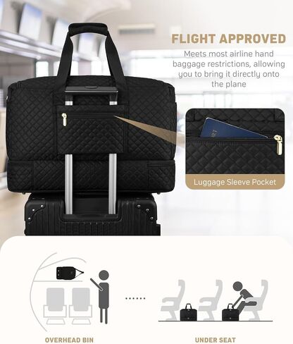 Duffle Bag for Travel, Weekender Bag with Shoe Compartment, Carry On Overnight Bag for Women with Toiletry Bag Duffel Bags with Wet Pocket for Gym Hospital Bags for Labor and Delivery Black in Kuwait