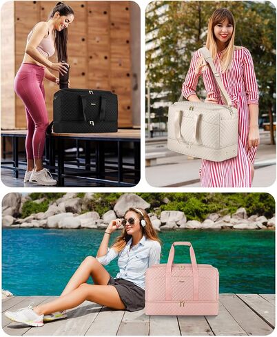 Duffle Bag for Travel, Weekender Bag with Shoe Compartment, Carry On Overnight Bag for Women with Toiletry Bag Duffel Bags with Wet Pocket for Gym Hospital Bags for Labor and Delivery Black in Kuwait