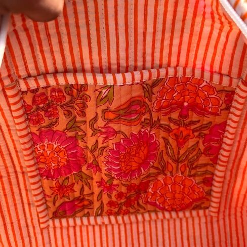 Large Orange Pink Cotton Quilted Duffle Bags Block Print Gifts Handmade Colorful Travel Night Travel Gym Yoga Luggage Pocket 18X9X9 inches in Saudi Arabia