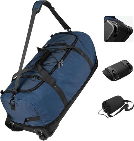 Vomgomfom Wheeled Collapsible Duffel Bag,110L-140L Expandable Checked Luggage, No-Telescopic-Handle with Anti-Burst Zipper & Reinforced Frame,Navy in Saudi Arabia