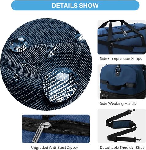 Vomgomfom Wheeled Collapsible Duffel Bag,110L-140L Expandable Checked Luggage, No-Telescopic-Handle with Anti-Burst Zipper & Reinforced Frame,Navy in Saudi Arabia