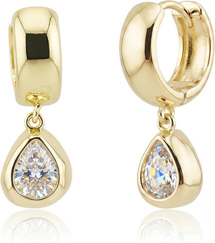 Trendy 14K Gold Plated Earrings for Women, Chunky Lightweight Dangle Hoop Earrings with Cubic Zirconia, Hypoallergenic Daily Jewelry Gift for Women, Birthday/Anniversary in Saudi Arabia