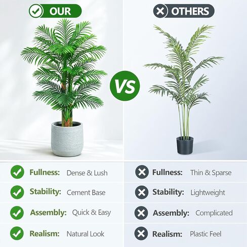 5FT Artificial Golden Cane Palm Tree, UV Resistant Faux Palm Plant with Realistic Trunks and Lush Tropical Leaves, Fake Indoor Outdoor Tree in White Planter for Living Room Patio Office Decor in Kuwait