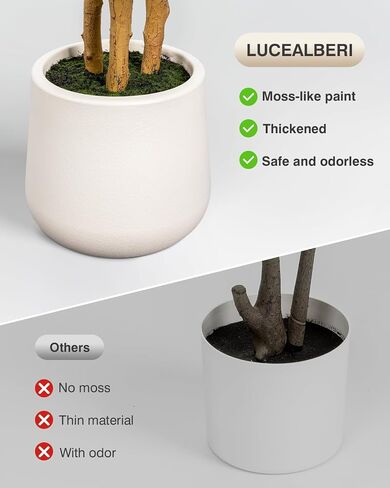 Artificial Fiddle Leaf Fig Tree in Modern White Planter, 5ft Large Fake Tree with 3 Sturdy Trunks, Fake Plants Faux Fig Tree with Moss, Lifelike Tall Artificial Plants Indoor for Office Home Decor in Saudi Arabia