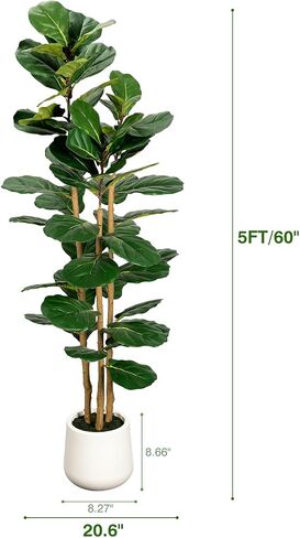 Artificial Fiddle Leaf Fig Tree in Modern White Planter, 5ft Large Fake Tree with 3 Sturdy Trunks, Fake Plants Faux Fig Tree with Moss, Lifelike Tall Artificial Plants Indoor for Office Home Decor in Saudi Arabia
