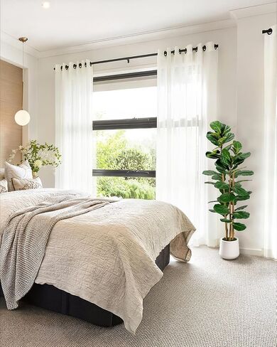 Artificial Fiddle Leaf Fig Tree in Modern White Planter, 5ft Large Fake Tree with 3 Sturdy Trunks, Fake Plants Faux Fig Tree with Moss, Lifelike Tall Artificial Plants Indoor for Office Home Decor in Saudi Arabia