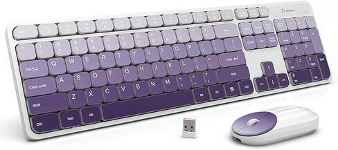 Wireless Keyboard and Mouse Combo - 2.4G Wireless, Rechargeable, Low-Noise, Cute Colorful, Full-Sized, 3 DPI Adjustable Mouse, for Computer, Laptop, PC, Mac (Gradient Purple) in Kuwait