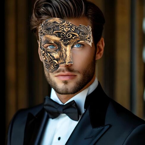 JOYFISCO Masquerade Mask for Men Vintage Half Face Roman Warrior Phantom Of The Opera Mask for Halloween Mardi Gras Prom Ball in Saudi Arabia