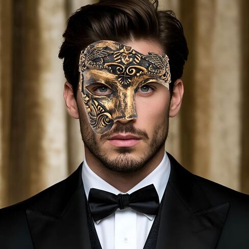 JOYFISCO Masquerade Mask for Men Vintage Half Face Roman Warrior Phantom Of The Opera Mask for Halloween Mardi Gras Prom Ball in Saudi Arabia