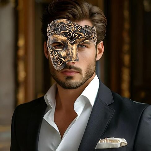JOYFISCO Masquerade Mask for Men Vintage Half Face Roman Warrior Phantom Of The Opera Mask for Halloween Mardi Gras Prom Ball in Saudi Arabia