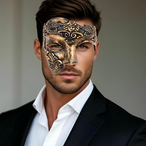 JOYFISCO Masquerade Mask for Men Vintage Half Face Roman Warrior Phantom Of The Opera Mask for Halloween Mardi Gras Prom Ball in Saudi Arabia