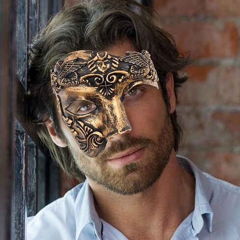 JOYFISCO Masquerade Mask for Men Vintage Half Face Roman Warrior Phantom Of The Opera Mask for Halloween Mardi Gras Prom Ball in Saudi Arabia