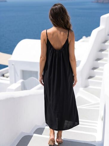Womens Spaghetti Strap Maxi Dress Adjustable Strap Backless Pleated Vacation Ready Beach Pool Party in Kuwait