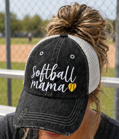 Softball Mama Hat Softball Mom Messy Bun High Ponytail Hat 329 Grey in Kuwait