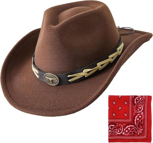 Jastore Kids Girls Boys Cowboy Hat Wide Brim Western Cowgirl Hat with Buckle Belt with Cowboy Red Bandanas in Kuwait