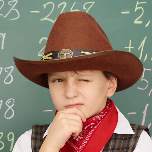 Jastore Kids Girls Boys Cowboy Hat Wide Brim Western Cowgirl Hat with Buckle Belt with Cowboy Red Bandanas in Kuwait