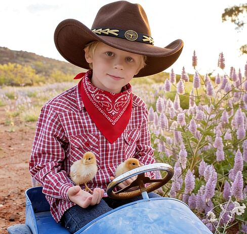 Jastore Kids Girls Boys Cowboy Hat Wide Brim Western Cowgirl Hat with Buckle Belt with Cowboy Red Bandanas in Kuwait