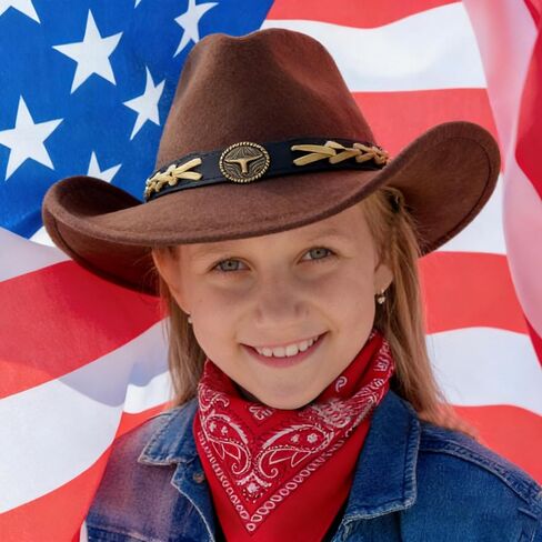 Jastore Kids Girls Boys Cowboy Hat Wide Brim Western Cowgirl Hat with Buckle Belt with Cowboy Red Bandanas in Kuwait