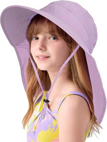 Kids Sun Hats Boys Girls Sun Protection Beach-Hat Wide Brim Bucket Hat with Neck Flap Age for 6-12 in Kuwait