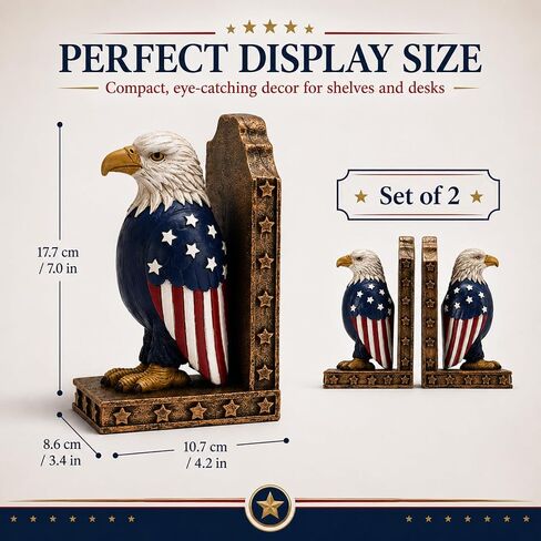 Eagle Decorative Bookend for Shelves - 1 Pairs Heavy Book Ends,Resin Patriotic Decorations Creative Book Stopper Holder Decor for Desk Home Office,Unique Eagle Gifts in Saudi Arabia