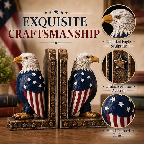 Eagle Decorative Bookend for Shelves - 1 Pairs Heavy Book Ends,Resin Patriotic Decorations Creative Book Stopper Holder Decor for Desk Home Office,Unique Eagle Gifts in Saudi Arabia