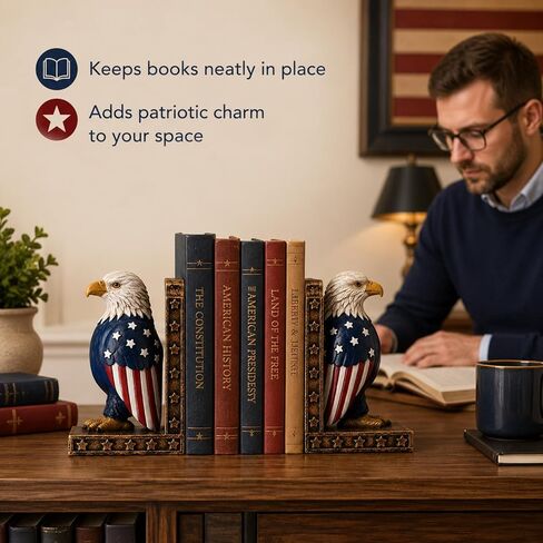 Eagle Decorative Bookend for Shelves - 1 Pairs Heavy Book Ends,Resin Patriotic Decorations Creative Book Stopper Holder Decor for Desk Home Office,Unique Eagle Gifts in Saudi Arabia