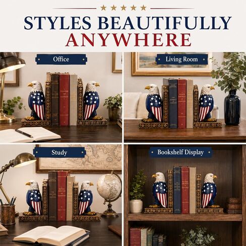 Eagle Decorative Bookend for Shelves - 1 Pairs Heavy Book Ends,Resin Patriotic Decorations Creative Book Stopper Holder Decor for Desk Home Office,Unique Eagle Gifts in Saudi Arabia