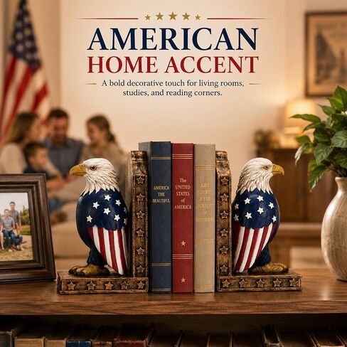 Eagle Decorative Bookend for Shelves - 1 Pairs Heavy Book Ends,Resin Patriotic Decorations Creative Book Stopper Holder Decor for Desk Home Office,Unique Eagle Gifts in Saudi Arabia