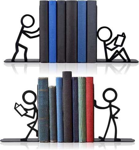 Domensi 4 Pcs Metal Bookends People Bookends Decorative Bookshelf Decor for Book Lovers Gifts Cute Book Ends for Shelves Bookshelf Home Office Desk Reading Decor in Kuwait